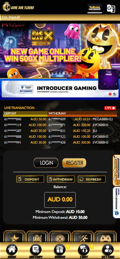 Riches88 Casino mobile website on a phone
